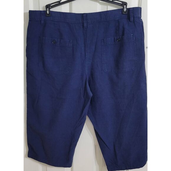 Liz Claiborne Navy Wide Leg Cropped Cotton Linen Pants Sz XXL - Picture 2 of 5